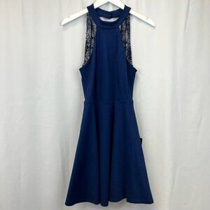 Lulus Womens A Line Dress Blue Backless Halter Sleeveless Lace Size Small New